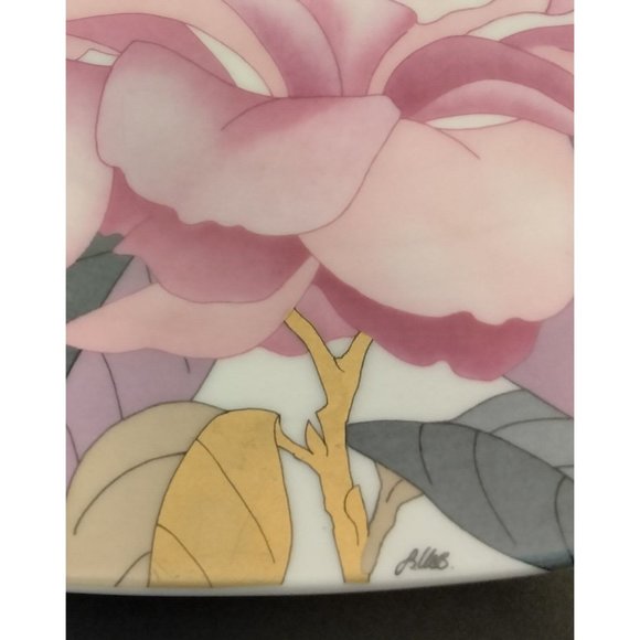 Rosenthal Studio Plate Bowl Line Floral Square Pink Gold Flowers Germany Signed - Picture 4 of 6